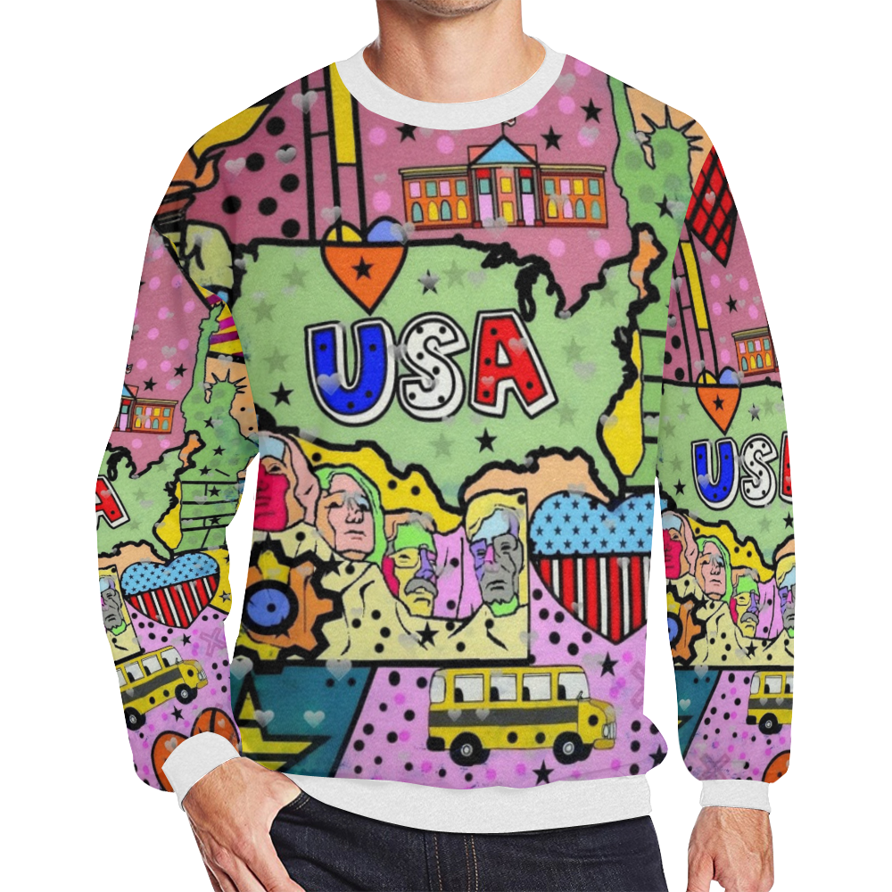 USA Popart by Nico Bielow Men's Oversized Fleece Crew Sweatshirt/Large Size(Model H18)