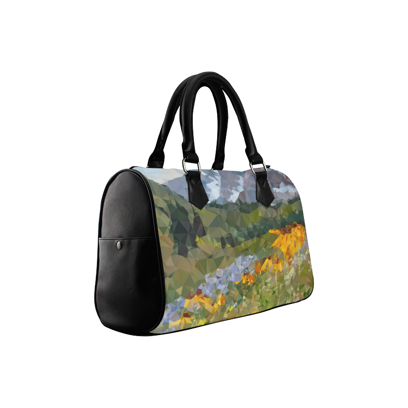 Mountain Landscape Floral Low Polygon Art Boston Handbag (Model 1621)