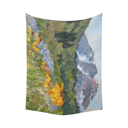 Mountain Landscape Floral Low Polygon Art Cotton Linen Wall Tapestry 80"x 60"