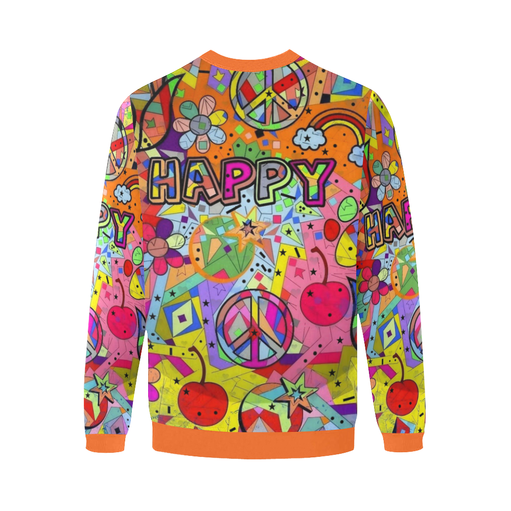 Happy Popart by Nico Bielow Men's Oversized Fleece Crew Sweatshirt/Large Size(Model H18)