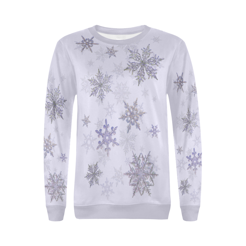 Snowflakes Blue Purple All Over Print Crewneck Sweatshirt for Women (Model H18)