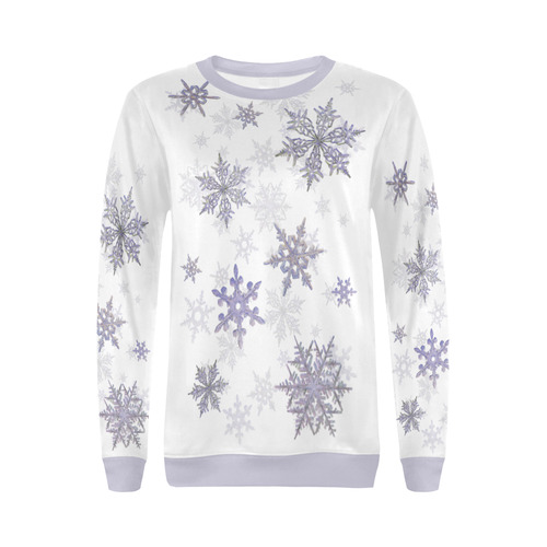 Snowflakes Blue Purple All Over Print Crewneck Sweatshirt for Women (Model H18)