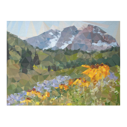 Mountain Landscape Floral Low Polygon Art Cotton Linen Tablecloth 52"x 70"