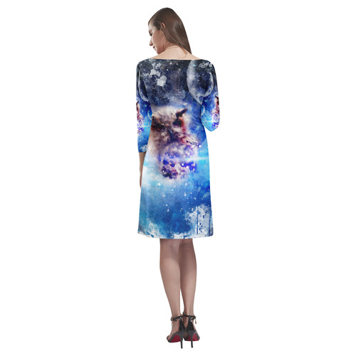 Watercolor, owl in the unoverse Rhea Loose Round Neck Dress(Model D22)