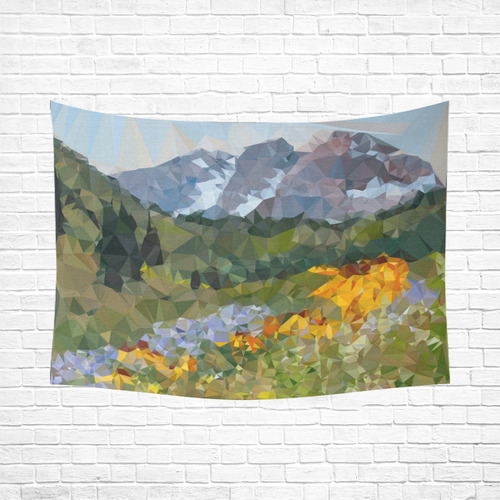 Mountain Landscape Floral Low Polygon Art Cotton Linen Wall Tapestry 80"x 60"