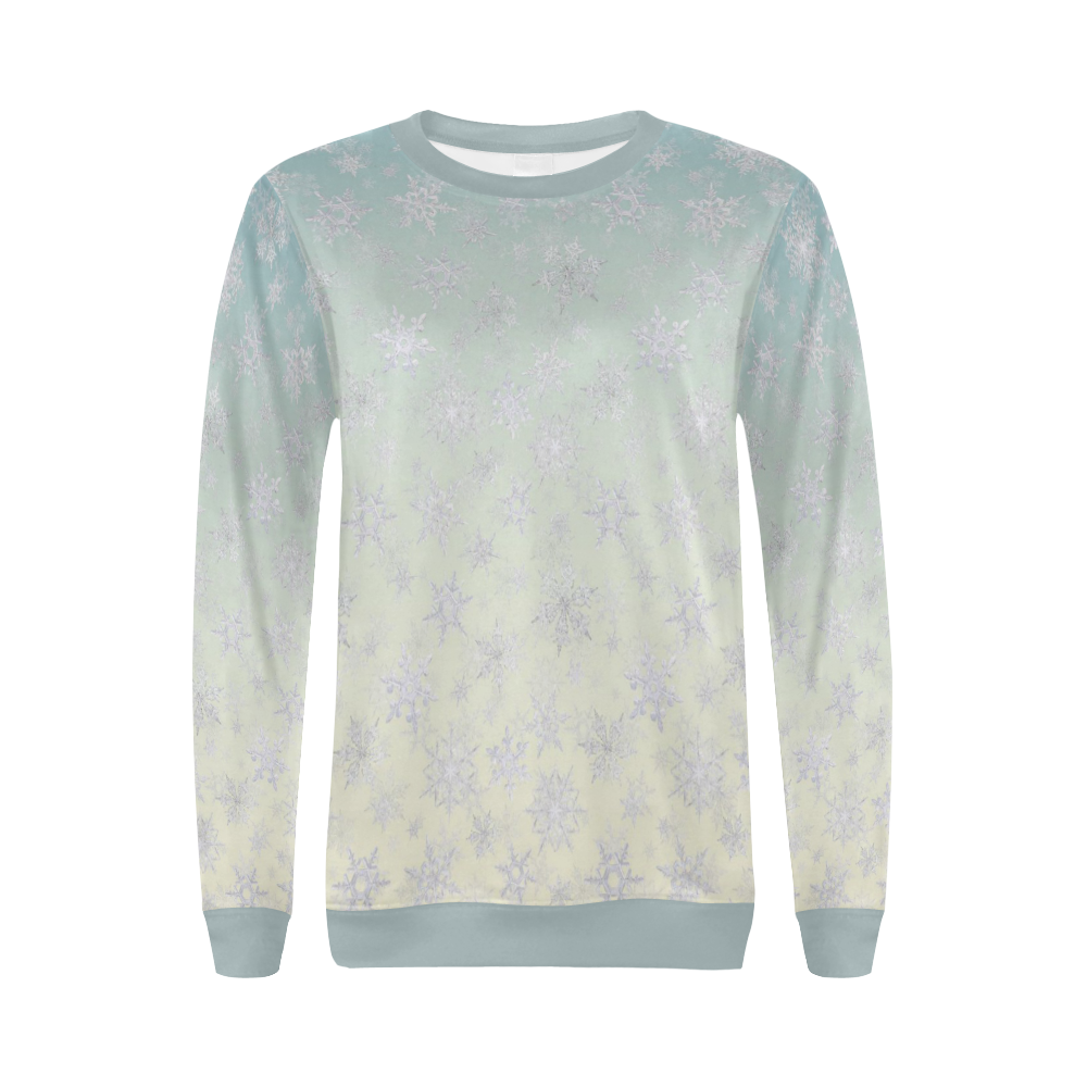 Frosty Day Snowflakes on Misty Sky All Over Print Crewneck Sweatshirt for Women (Model H18)