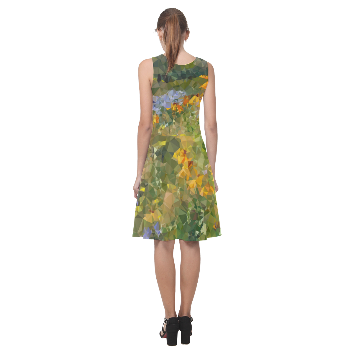 Mountain Floral Landscape Low Polygon Art Atalanta Casual Sundress(Model D04)