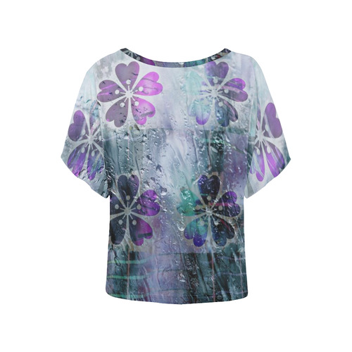 Purple flowers, and rain drops Women's Batwing-Sleeved Blouse T shirt (Model T44)