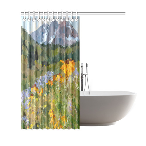 Mountain Floral Landscape Low Polygon Art Shower Curtain 69"x72"