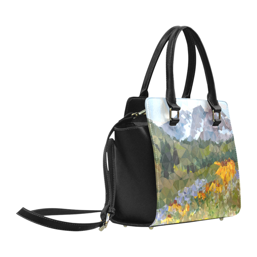 Mountain Landscape Floral Low Polygon Art Classic Shoulder Handbag (Model 1653)