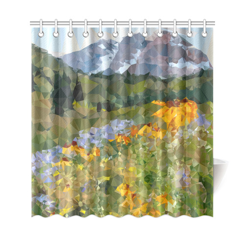 Mountain Floral Landscape Low Polygon Art Shower Curtain 69"x72"