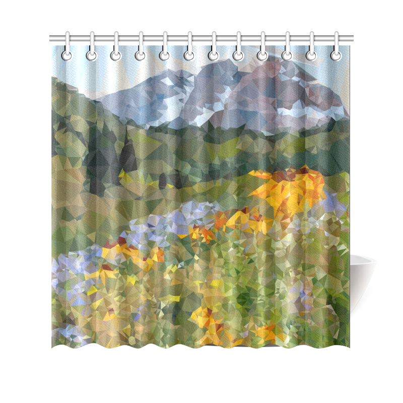 Mountain Floral Landscape Low Polygon Art Shower Curtain 69"x70"