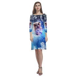 Watercolor, owl in the unoverse Rhea Loose Round Neck Dress(Model D22)