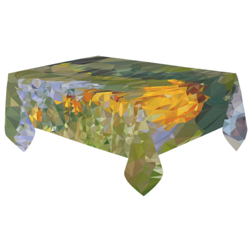 Mountain Landscape Floral Low Polygon Art Cotton Linen Tablecloth 60"x 104"