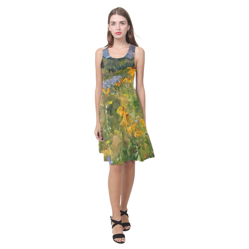 Mountain Floral Landscape Low Polygon Art Atalanta Casual Sundress(Model D04)