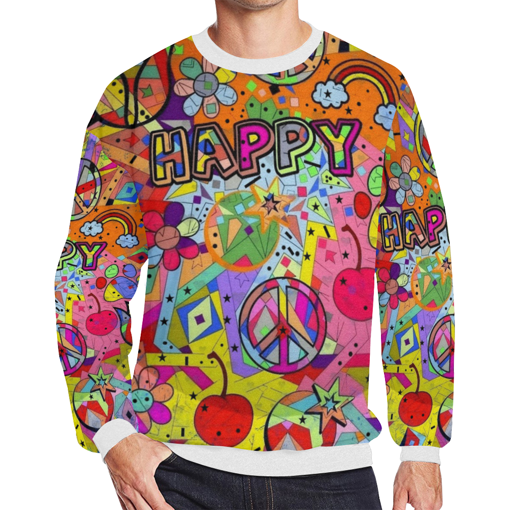 Happy Popart by Nico Bielow Men's Oversized Fleece Crew Sweatshirt (Model H18)