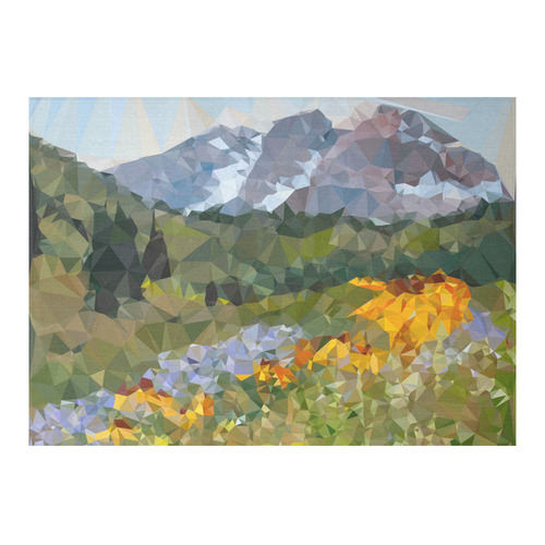 Mountain Landscape Floral Low Polygon Art Cotton Linen Tablecloth 60"x 84"