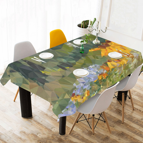 Mountain Landscape Floral Low Polygon Art Cotton Linen Tablecloth 60"x 104"