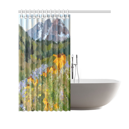 Mountain Floral Landscape Low Polygon Art Shower Curtain 69"x70"