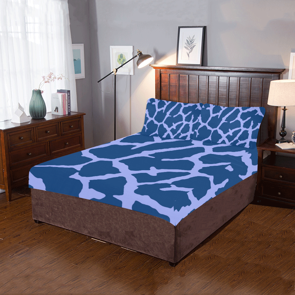 Blue Giraffe Print 3-Piece Bedding Set