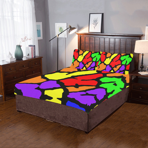 Rainbow Giraffe Print 3-Piece Bedding Set