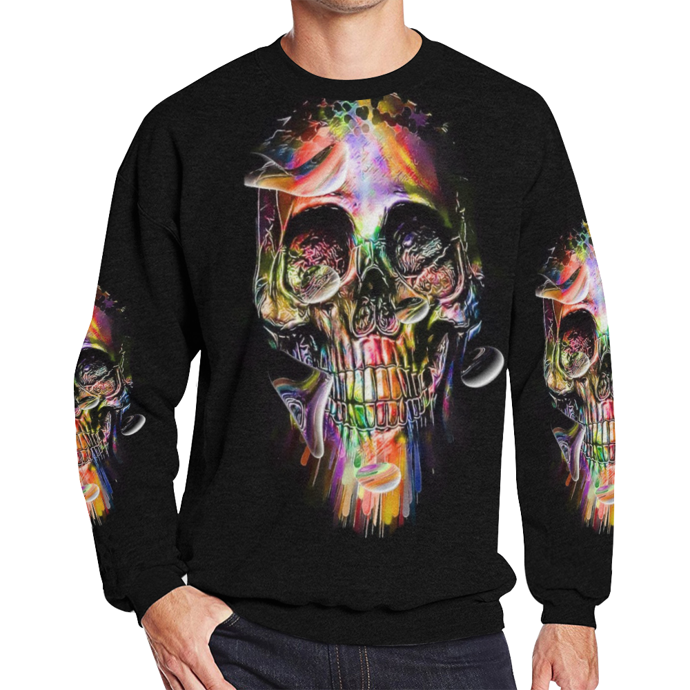 Skull Drops Popart by Nico Bielow Men's Oversized Fleece Crew Sweatshirt/Large Size(Model H18)