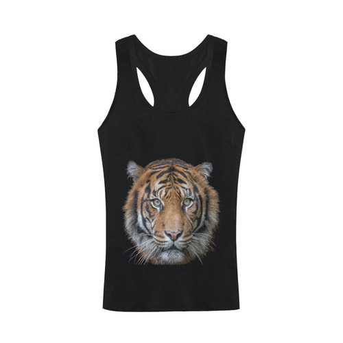 Tiger looking out of a hole in a shirt Men's I-shaped Tank Top (Model T32)