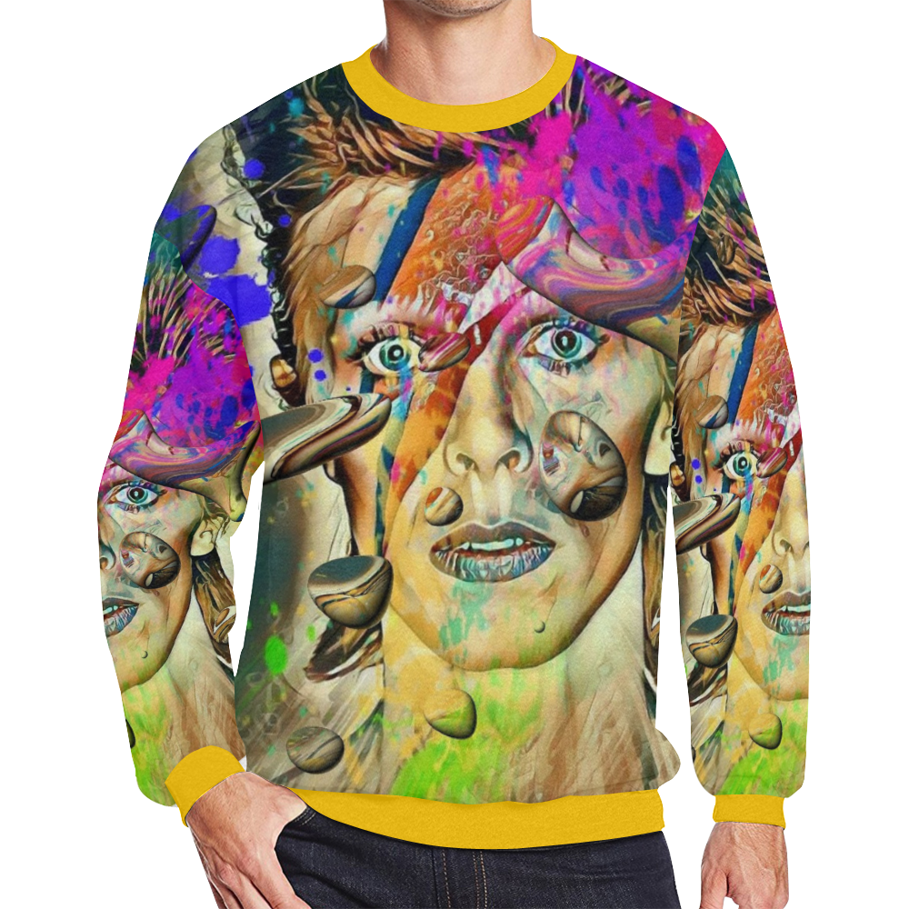 Bowie Popart by Nico Bielow Men's Oversized Fleece Crew Sweatshirt/Large Size(Model H18)