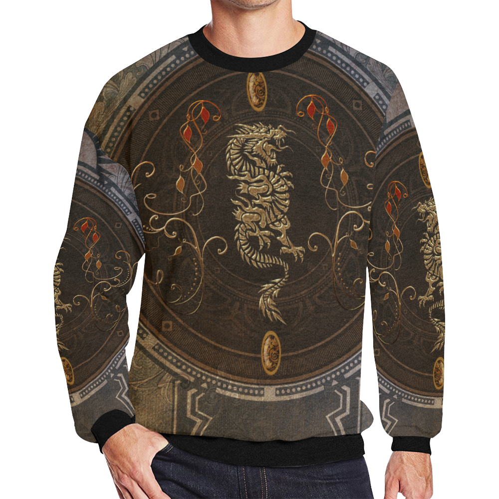 wonderful golden chinese dragon Men's Oversized Fleece Crew Sweatshirt/Large Size(Model H18)