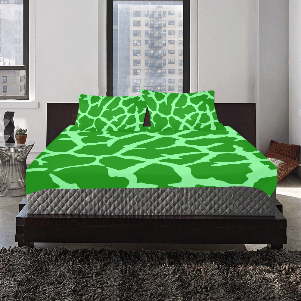 Green Giraffe Print 3-Piece Bedding Set
