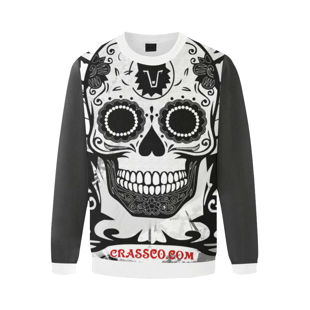 SKULL BIG BIG FLEECE II Men's Oversized Fleece Crew Sweatshirt/Large Size(Model H18)