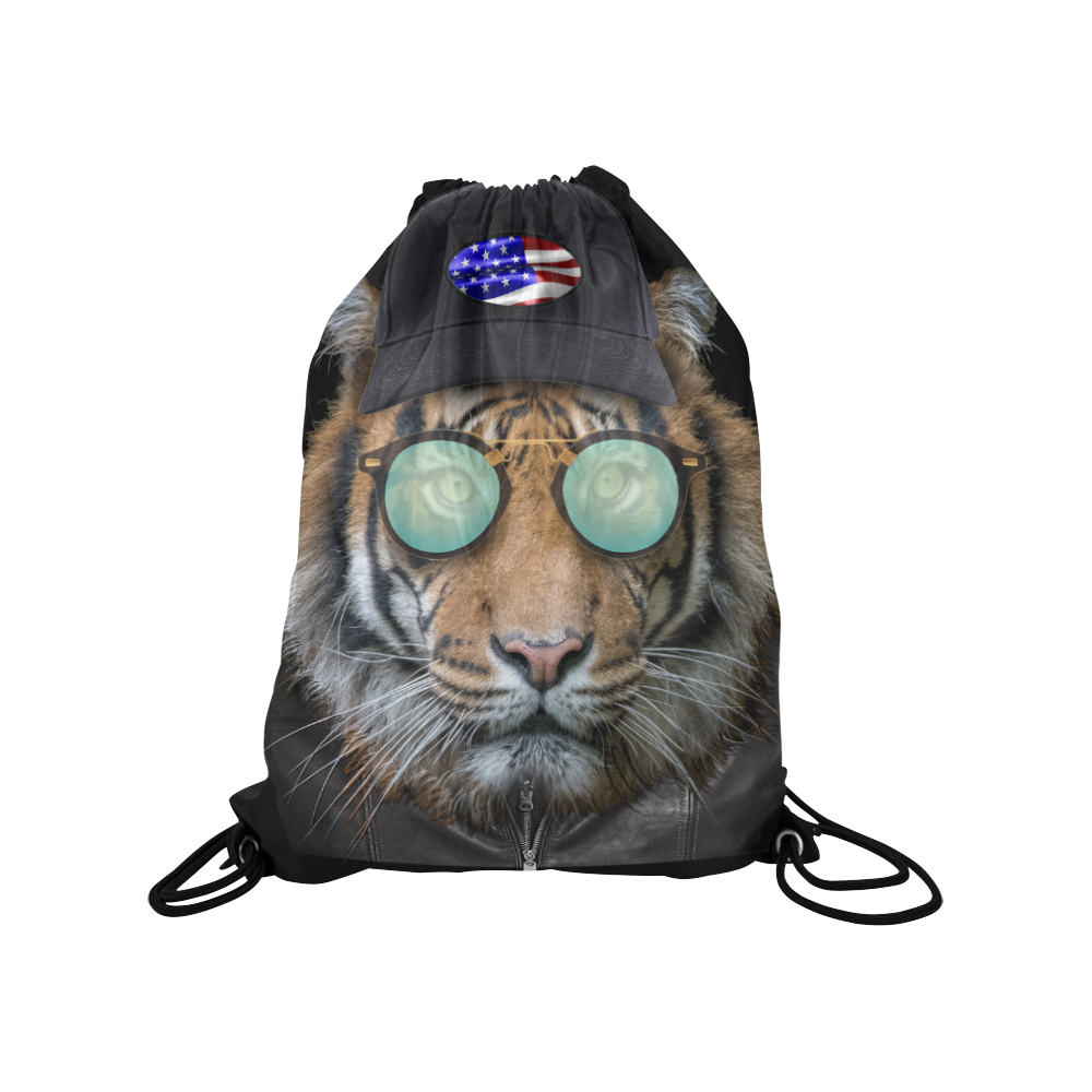 Dressed up Bengal Tiger Medium Drawstring Bag Model 1604 (Twin Sides) 13.8"(W) * 18.1"(H)