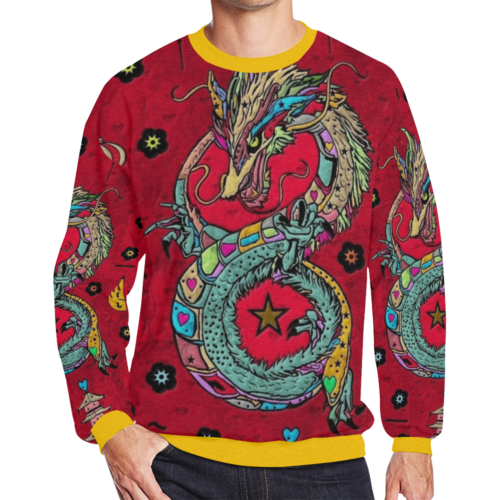 Dragon Popart by Nico Bielow Men's Oversized Fleece Crew Sweatshirt/Large Size(Model H18)