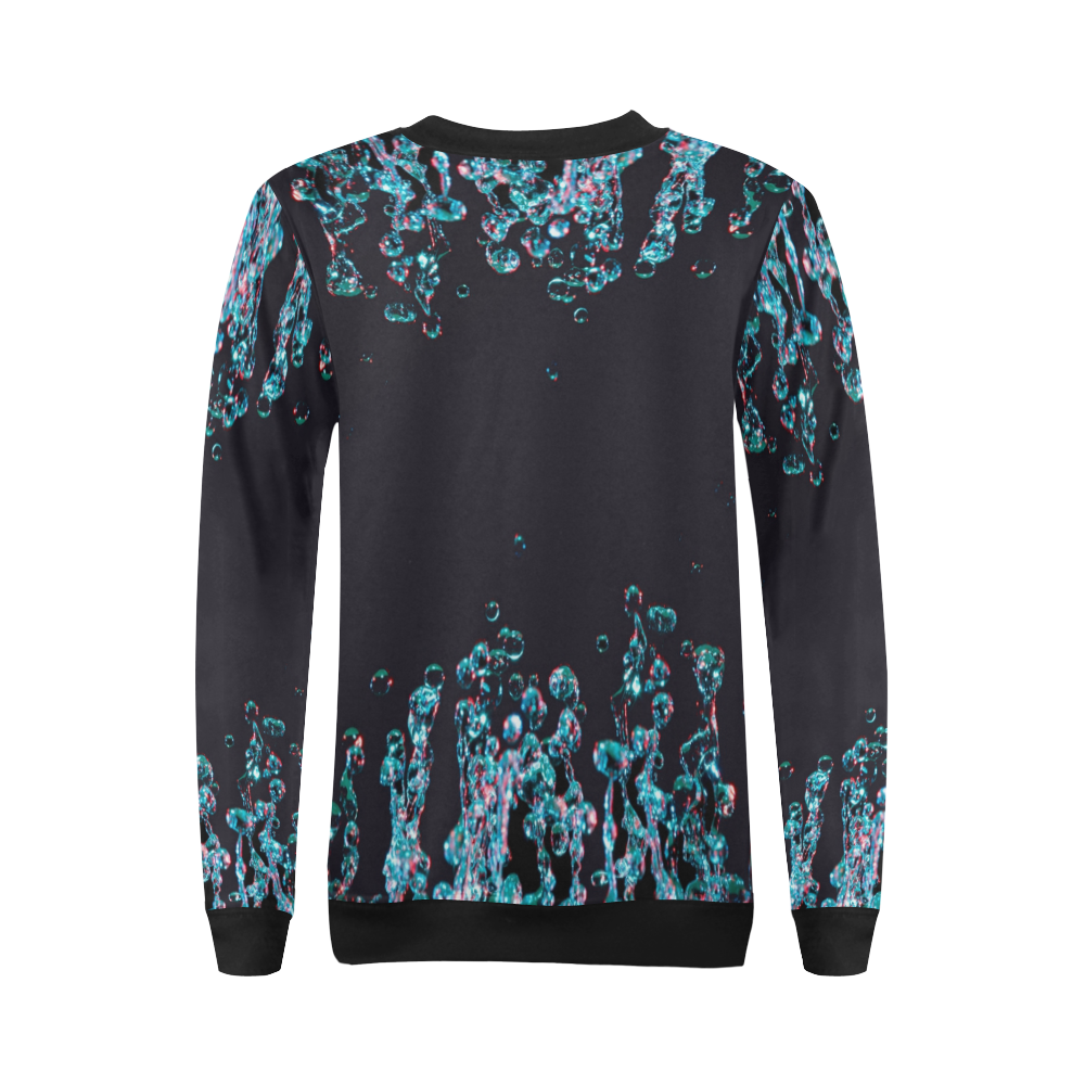 Blue Bubbles on Black Background Photo All Over Print Crewneck Sweatshirt for Women (Model H18)