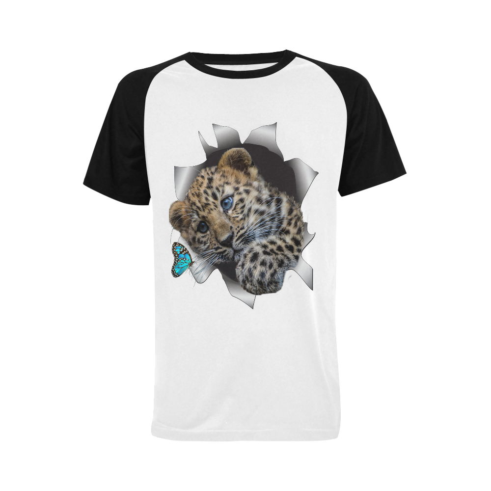 baby leopard and butterfly Men's Raglan T-shirt Big Size (USA Size) (Model T11)