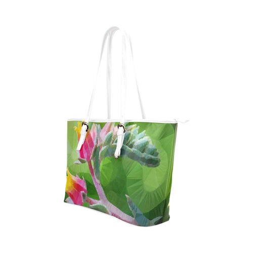 Tropical Landscape Low Polygon Floral Art Leather Tote Bag/Large (Model 1651)