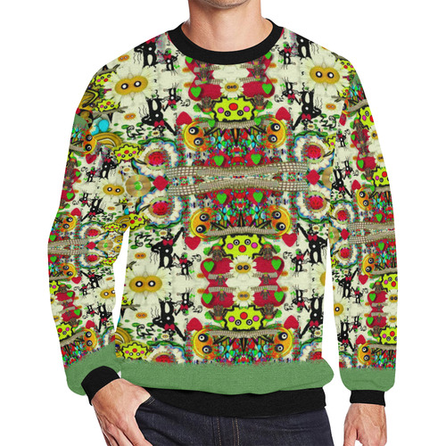 Chicken monkeys smile in the hot floral nature Men's Oversized Fleece Crew Sweatshirt (Model H18)