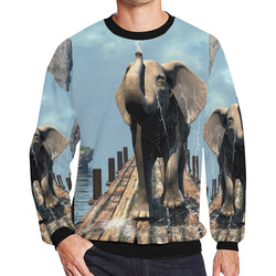 Elephant on a jetty Men's Oversized Fleece Crew Sweatshirt/Large Size(Model H18)