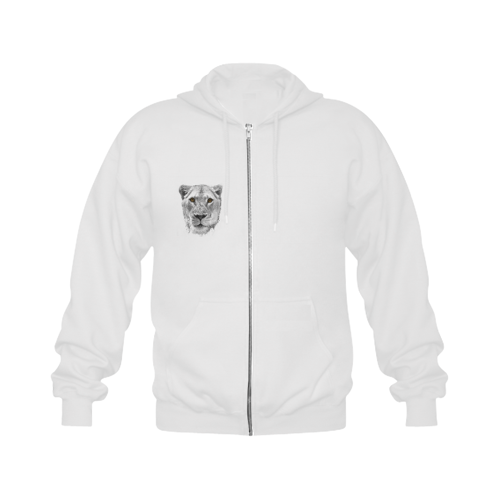 White lioness Gildan Full Zip Hooded Sweatshirt (Model H02)