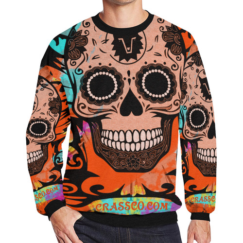 SKULL FLEECE V Men's Oversized Fleece Crew Sweatshirt (Model H18)