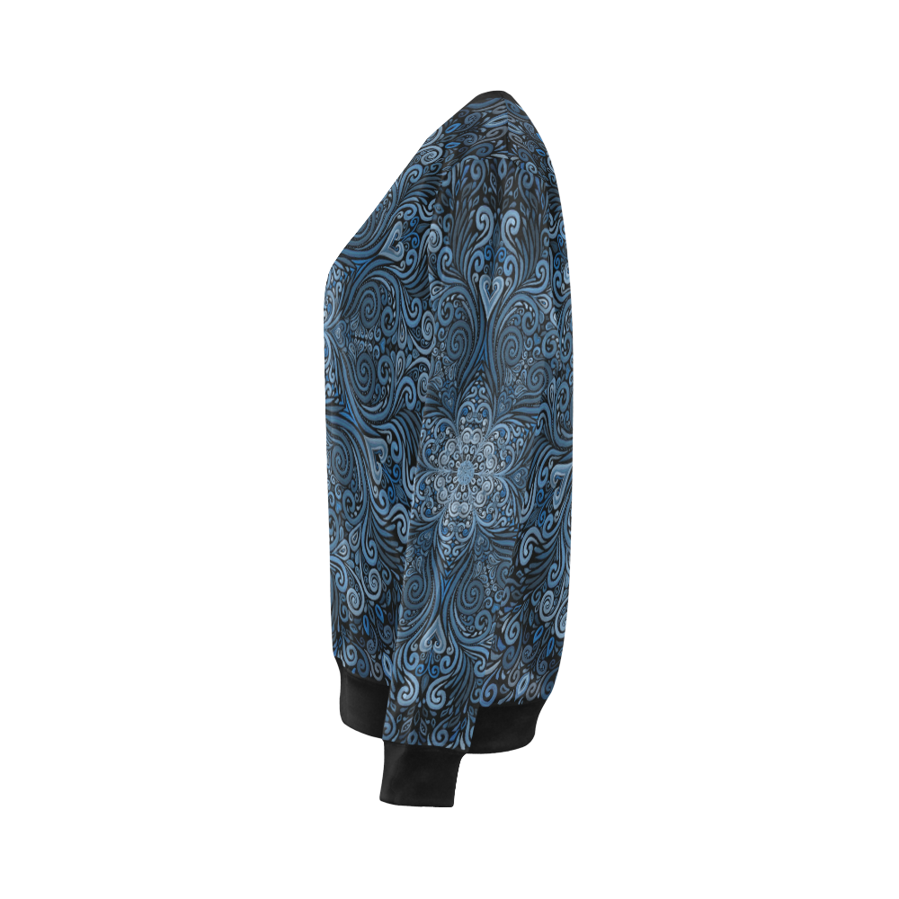 Blue Mandala Ornate Pattern 3D effect All Over Print Crewneck Sweatshirt for Women (Model H18)