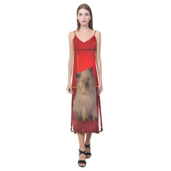 Cute little kitten V-Neck Open Fork Long Dress(Model D18)