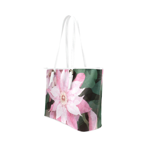 Floral Pink Poinsettia Low Polygon Art Leather Tote Bag/Large (Model 1651)