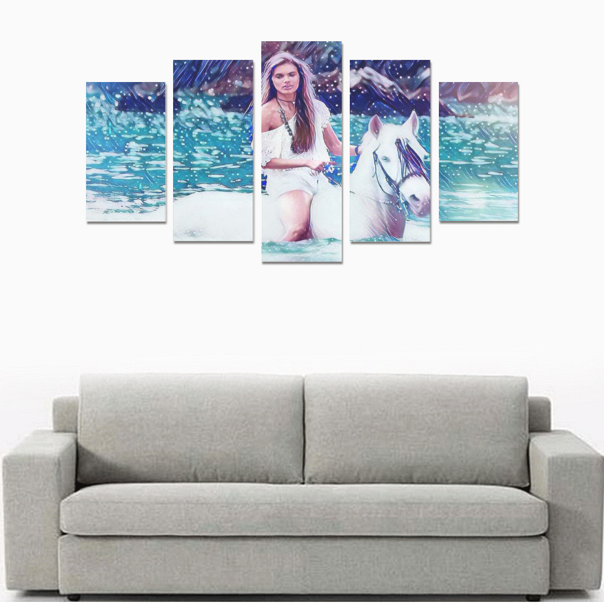 Horse and Girl in the Sea Canvas Print Sets A (No Frame)