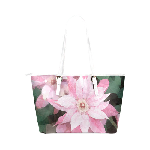 Floral Pink Poinsettia Low Polygon Art Leather Tote Bag/Large (Model 1651)