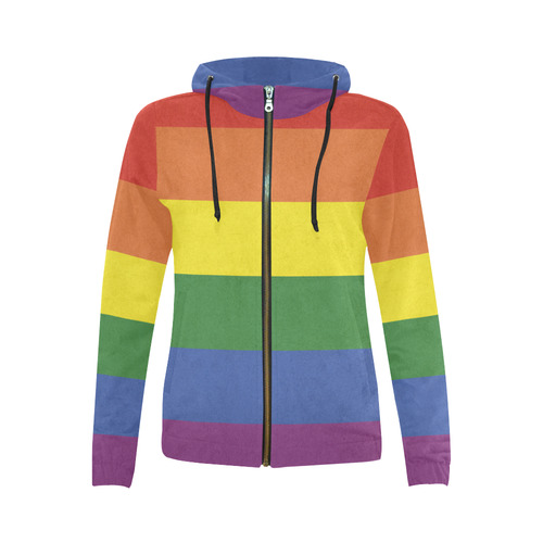Stripes with rainbow colors All Over Print Full Zip Hoodie for Women (Model H14)