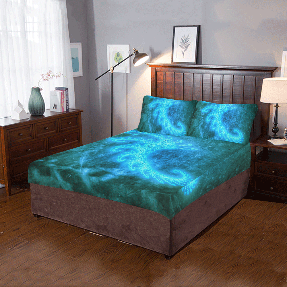 Blue Spiral Fractal 3-Piece Bedding Set