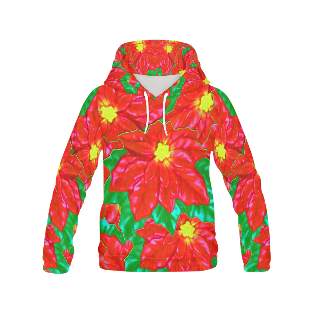 Red Orange Poinsettias All Over Print Hoodie for Women (USA Size) (Model H13)