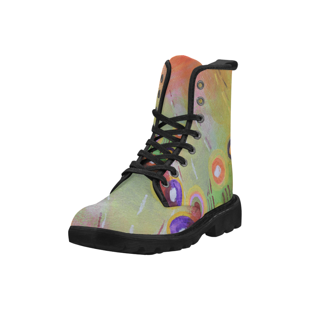 Flowers Abstract Martin Boots for Women (Black) (Model 1203H)