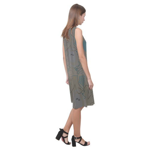 Abstract 8 brown Sleeveless Splicing Shift Dress(Model D17)